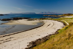 The view from Traigh beach near Arisaig to the small isles of Eigg and Rum